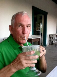 Saint Patricks Day and Carl is in green while he sips a margarita from Rice & Beans who claim to make the best margaritas in Baja.  