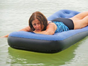 Anita floating in the lagoon 